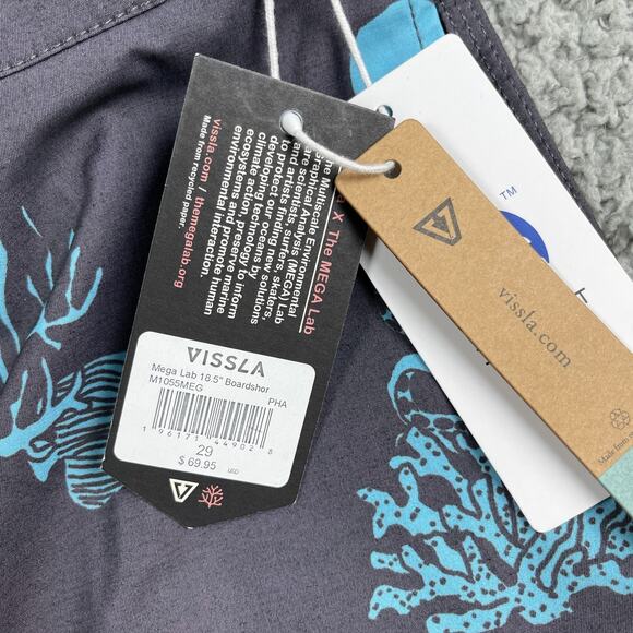 Vissla Mega Lab 18.5" Boardshorts Men's 29 Phantom Shark Blue Coral $69 - Picture 4 of 11